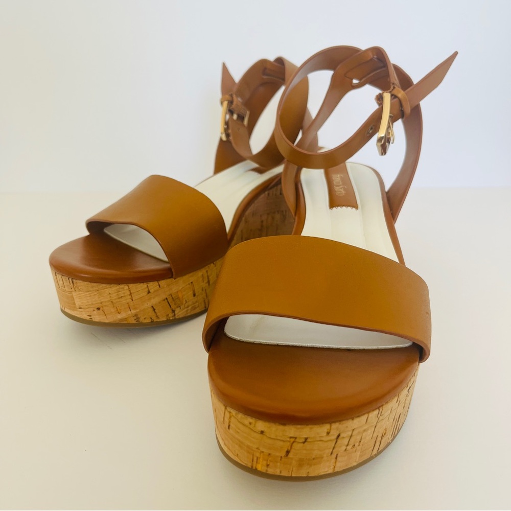 Franco Sarto Saddle Brown Cork Platform Sandals 9.5 EUC